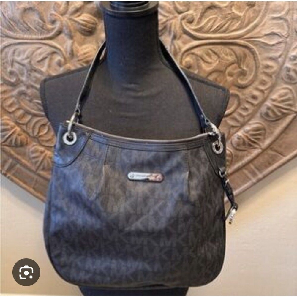 Michael Kors Jet Set Large Convertible Shoulder Bag Signature PVC Black Logo
